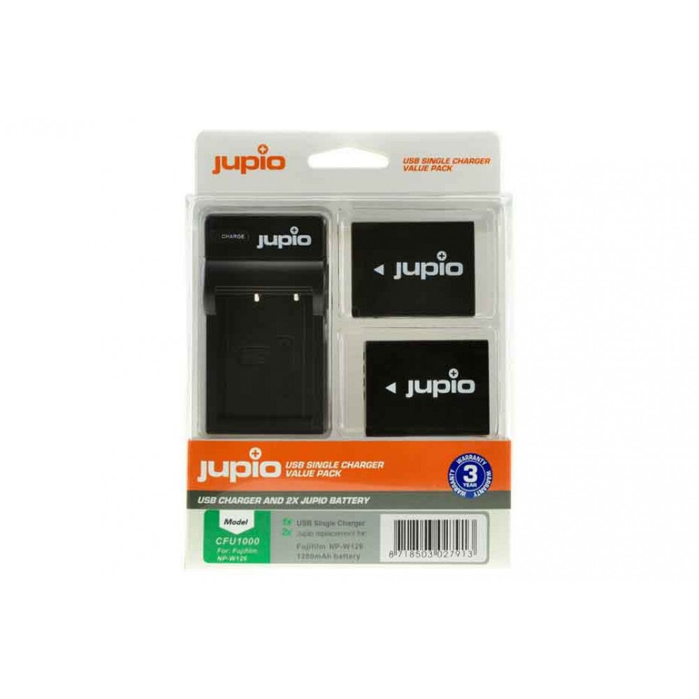 Kit Jupio, 2 Acumulatori NP-W126S, si Incarcator cu o Baza si Port USB, Negru